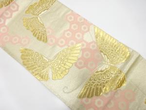 亀甲に蝶模様織り出し　袋帯